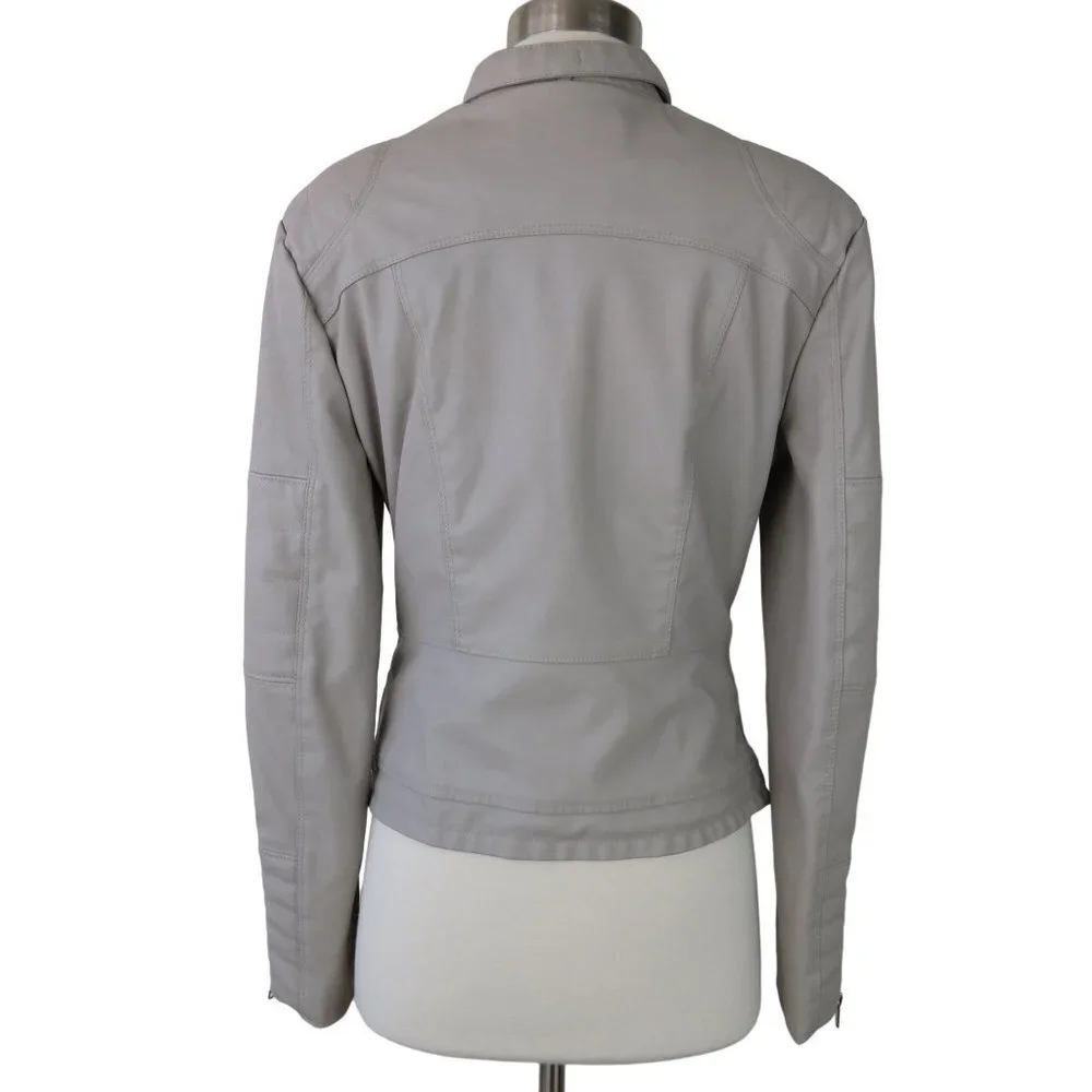 BLANKNYC Women's Tan Faux Leather Asymmetrical Moto Jacket S Vegan Quilted Tucks